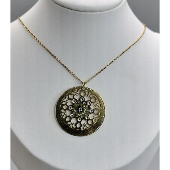 Golden Clef Vermeil Rhinestone Snowflake Pendant Necklace 925 AR 1758 AR Italy - Picture 1 of 8